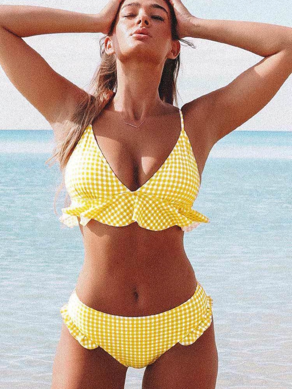 NWT Cupshe Yellow Gingham Ruffle Bikini XL